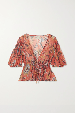 유럽직배송 HANNAH ARTWEAR Lalita gathered printed chiffon blouse 42247633207906492