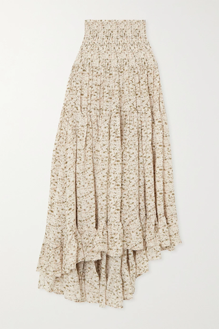 유럽직배송 EVARAE Lora asymmetric shirred ruffled organic silk maxi skirt 38063312420588154