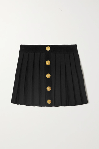 유럽직배송 발망 미니스커트 BALMAIN Button-embellished pleated knitted mini skirt 38063312419791038