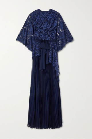 유럽직배송 림아크라 REEM ACRA Draped lace and pleated silk-chiffon peplum gown 30629810020386091
