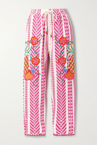 유럽직배송 팜리오 팬츠 FARM RIO Embroidered cotton-jacquard straight-leg pants 38063312420578439