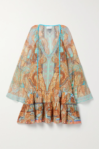 유럽직배송 카밀라 미니원피스 CAMILLA Embellished printed silk crepe mini dress 32027475400179621