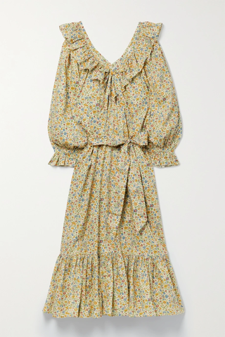 유럽직배송 도엔 원피스 DÔEN Veredis belted ruffled floral-print cotton midi dress 29419655932710189