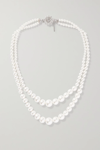 유럽직배송 알레산드라리치 목걸이 ALESSANDRA RICH Silver-tone, faux pearl and crystal necklace 38063312418406192