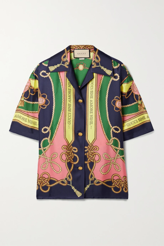 유럽직배송 구찌 셔츠 GUCCI Love Parade printed silk-satin twill shirt 45666037504258206