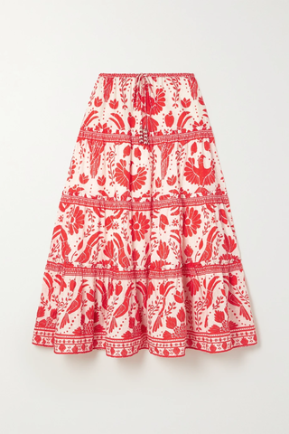 유럽직배송 팜리오 스커트 FARM RIO Jungle Flow tiered printed Swiss-dot cotton-voile maxi skirt 42247633207923517
