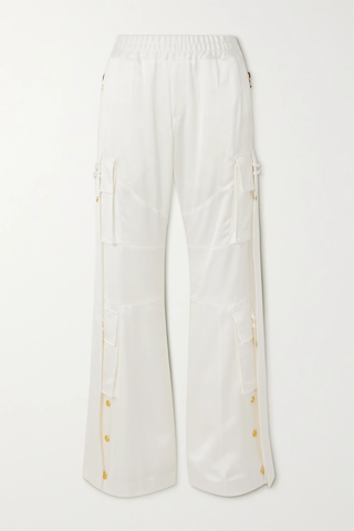 유럽직배송 발망 팬츠 BALMAIN Tie-detailed button-embellished satin wide-leg cargo pants 33258524072081316