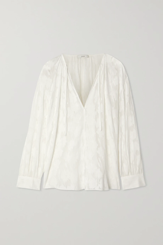 유럽직배송 빈스 블라우스 VINCE Shirred silk and cotton-blend jacquard blouse 38063312420510416