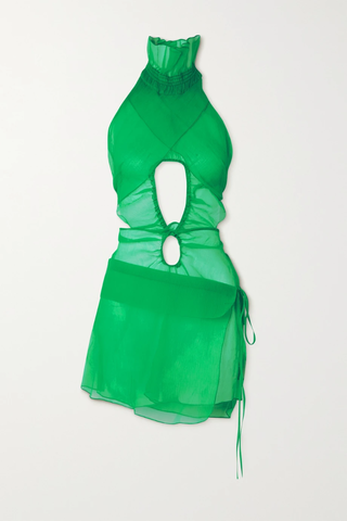 유럽직배송 수프리야렐레 미니원피스 SUPRIYA LELE Wrap-effect cutout open-back ruffled silk-crepon halterneck mini dress 38063312418358661