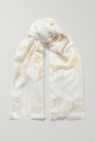 유럽직배송 구찌 스카프 GUCCI Fringed cotton, silk and cashmere-blend jacquard scarf 1647597277314886