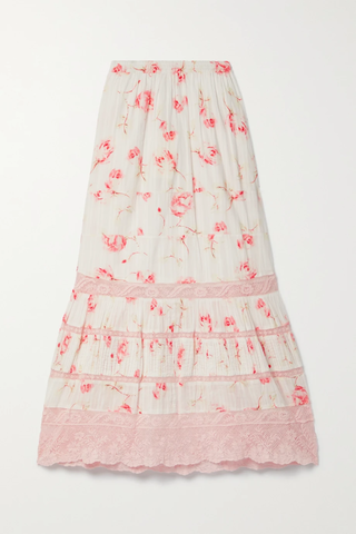 유럽직배송 러브샤크팬시 스커트 LOVESHACKFANCY Quill tiered lace-trimmed floral-print cotton-voile midi skirt 42247633207923533