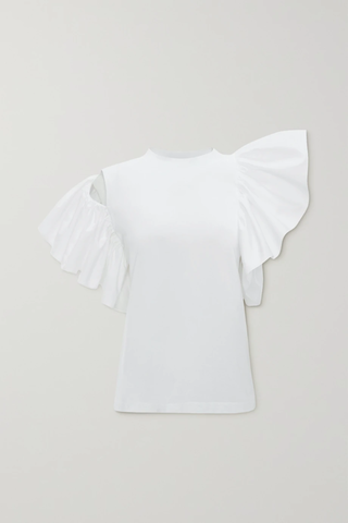 유럽직배송 알렉산더맥퀸 티셔츠 ALEXANDER MCQUEEN Asymmetric cotton-jersey and ruffled taffeta T-shirt 1647597284013585