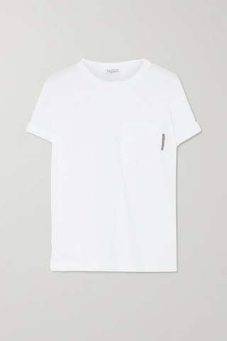 유럽직배송 브루넬로쿠치넬리 티셔츠 BRUNELLO CUCINELLI Bead-embellished stretch-cotton jersey T-shirt 34480784411998059