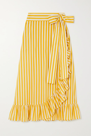유럽직배송 로레타카포니 스커트 LORETTA CAPONI Lou ruffled striped cotton-poplin wrap skirt 42247633207896021