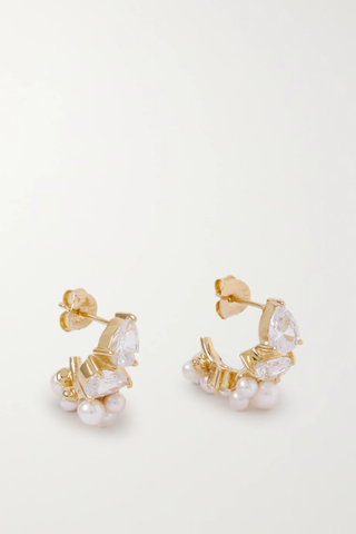 유럽직배송 컴플리티드워크 귀걸이 COMPLETEDWORKS Gold-plated crystal and pearl hoop earrings 42247633208538013