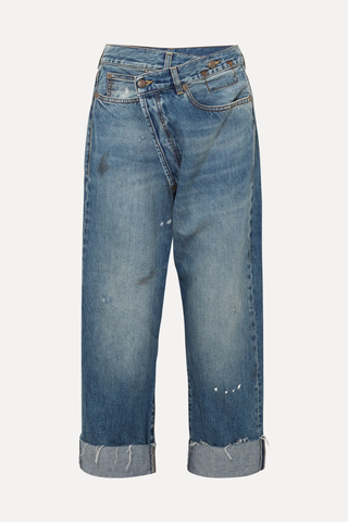 유럽직배송 알13 R13 Crossover asymmetric distressed high-rise wide-leg jeans 17957409489657598
