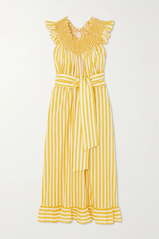 유럽직배송 로레타카포니 원피스 LORETTA CAPONI Delfina belted smocked striped cotton-poplin midi dress 42247633207904663
