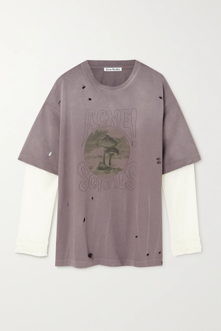 유럽직배송 아크네스튜디오 티셔츠 ACNE STUDIOS Printed layered distressed organic cotton-jersey and chiffon T-shirt 24772899113156102
