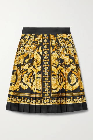 유럽직배송 베르사체 미니스커트 VERSACE Pleated printed silk-twill mini skirt 43769801095560142