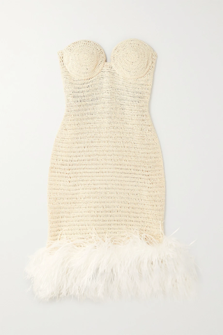 유럽직배송 마그다부트림 미니원피스 MAGDA BUTRYM Strapless feather-trimmed crocheted cotton-blend mini dress 34344356237635635