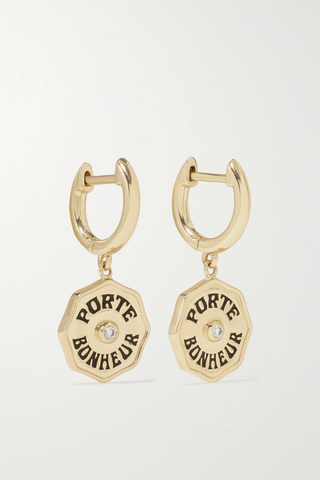 유럽직배송 MARLO LAZ Wee Porte Bonheur 14-karat gold, enamel and diamond hoop earrings 1647597280487122