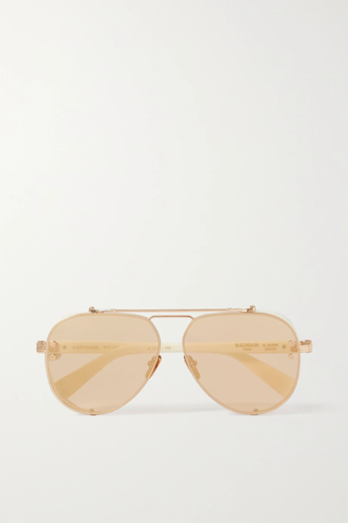 유럽직배송 발망 선글라스 BALMAIN Captaine aviator-style acetate and gold-tone mirrored sunglasses 46376663162443097