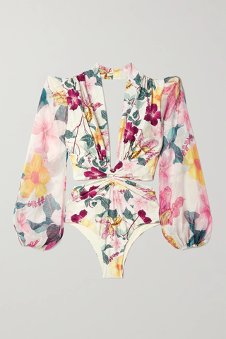 유럽직배송 팻보 PATBO Hibiscus crepon-paneled cutout floral-print stretch swimsuit 42247633207904941