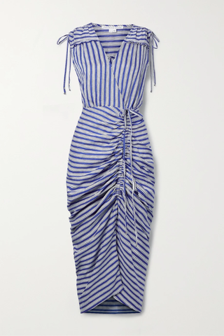 유럽직배송 베로니카비어드 원피스 VERONICA BEARD Teagan wrap-effect ruched striped linen-blend midi dress 38063312420510061