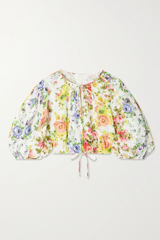 유럽직배송 짐머만 블라우스 ZIMMERMANN + NET SUSTAIN cropped gathered floral-print organic linen blouse 38063312420600209