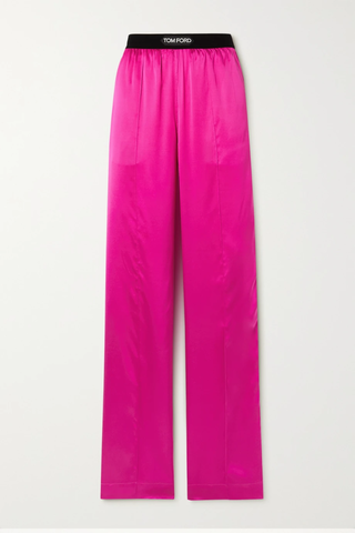 유럽직배송 톰포드 팬츠 TOM FORD Velvet-trimmed silk and Lyocell-blend satin wide-leg pants 42247633208084267