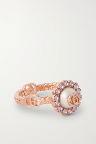 유럽직배송 구찌 반지 GUCCI Rose gold-plated, crystal and faux pearl ring 1647597277644083