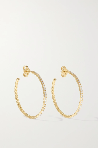 유럽직배송 데이비드율만 귀걸이 DAVID YURMAN Medium 18-karat gold diamond hoop earrings 29419655932803797