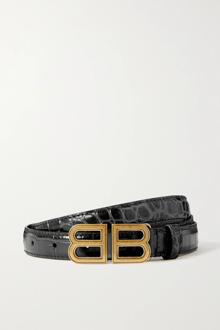 유럽직배송 발렌시아가 여성벨트 BALENCIAGA BB Hourglass croc-embossed leather belt 32027475399605752