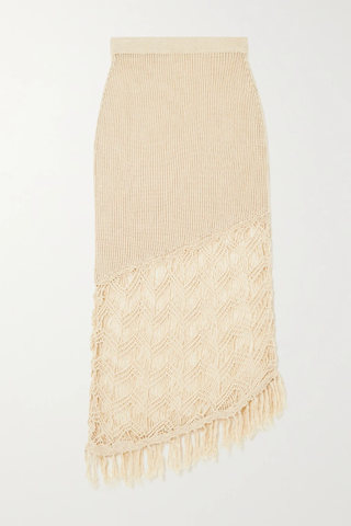 유럽직배송 SAVANNAH MORROW + NET SUSTAIN Sakari fringed asymmetric crochet-knit Pima cotton skirt 38063312418943991