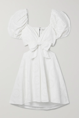 유럽직배송 앨리스앤올리비아 미니원피스 ALICE + OLIVIA Queenie bow-embellished cutout broderie anglaise cotton and linen-blend mini dress 38063312420756488