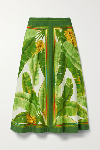 유럽직배송 팜리오 스커트 FARM RIO Floral-print linen-blend voile midi skirt 38063312420578621