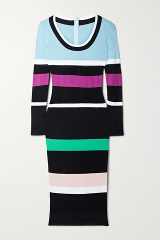 유럽직배송 SERGIO HUDSON Mesh-paneled striped cotton-blend jersey midi dress 38063312419153687