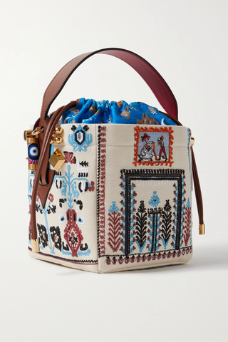 유럽직배송 크리스찬루부탱 토트백 CHRISTIAN LOUBOUTIN Greekaba mini embellished leather-trimmed embroidered canvas tote 36856120585214894