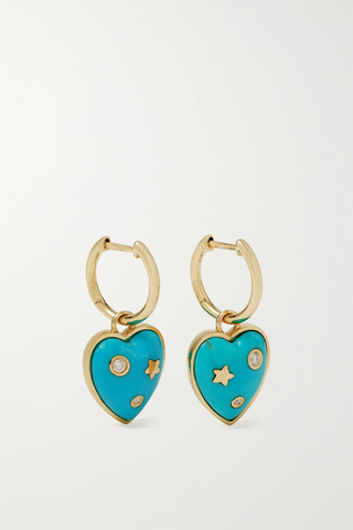 유럽직배송 STORROW Anne Huggie 14-karat gold, turquoise and diamond hoop earrings 45666037504154777