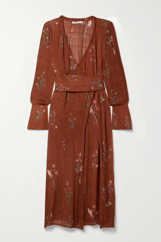 유럽직배송 SAVANNAH MORROW + NET SUSTAIN Sky belted floral-print crinkled peace silk and bamboo-blend wrap midi dress 38063312418944000