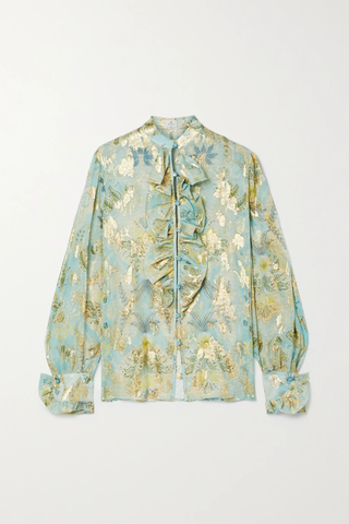 유럽직배송 에트로 블라우스 ETRO Barbara ruffled metallic floral-jacquard silk-chiffon blouse 38063312420412428