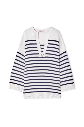 유럽직배송 발렌티노 스웨터 VALENTINO Embellished striped cotton and cashmere-blend sweater 42247633208866384