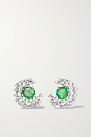 유럽직배송 ANANYA Scatter 18-karat white gold, emerald and diamond earrings 1647597283549429