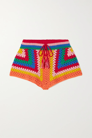 유럽직배송 팜리오 FARM RIO Striped crochet-knit cotton shorts 42247633207906511