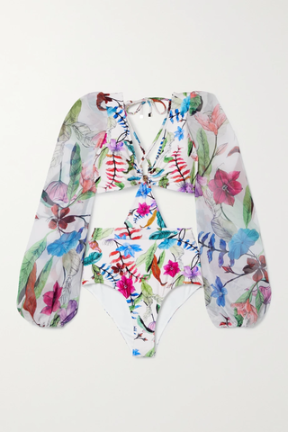 유럽직배송 팻보 PATBO Zamia cutout chiffon-paneled floral-print swimsuit 42247633207904621