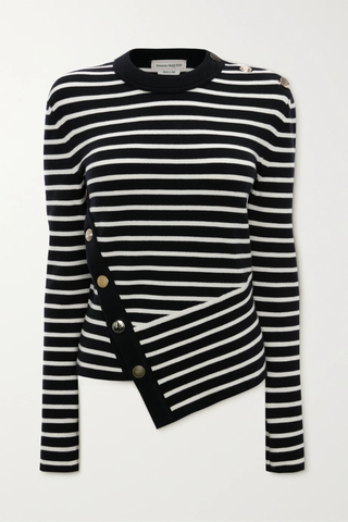 유럽직배송 알렉산더맥퀸 스웨터 ALEXANDER MCQUEEN Asymmetric embellished striped wool-blend sweater 1647597284013357