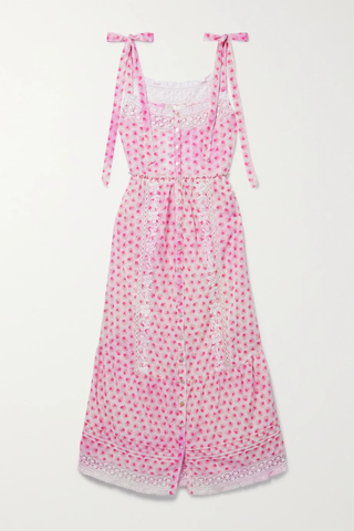 유럽직배송 러브샤크팬시 원피스 LOVESHACKFANCY Carlyle lace-trimmed embroidered floral-print cotton-voile midi dress 42247633207923511