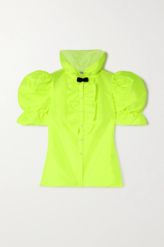 유럽직배송 바체바 블라우스 BATSHEVA Lou bow-detailed ruffled neon taffeta blouse 43769801096311379