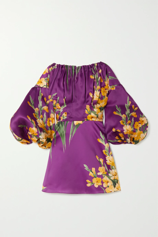 유럽직배송 캐롤리나헤레라 미니원피스 CAROLINA HERRERA Gathered floral-print silk-satin mini dress 42247633208385850