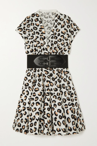 유럽직배송 알라이아 미니원피스 ALAÏA Editions belted leather-trimmed leopard-print cotton-poplin mini dress 43769801097425333